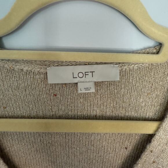 Loft Womens Gold Sequin Sweater Size Large V-Neck Holiday Party Sparkle Stretch - Picture 4 of 6